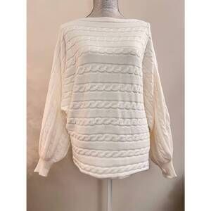 NEW VINE + LOVE winter cable knit boat neck sweater in off white
